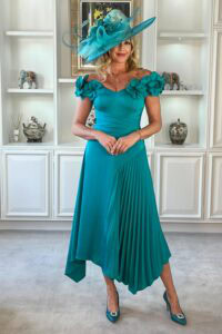 John Charles A Line Handkerchief Dress With Floral Cut Work Peacock 29352