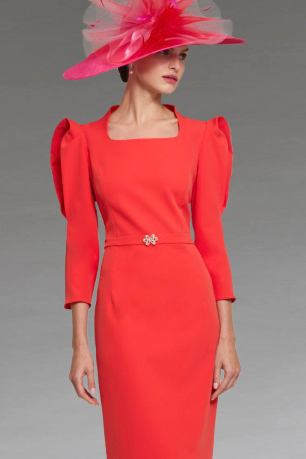 Fittted Dress With Belt and Puffed Shoulder. Dublin.