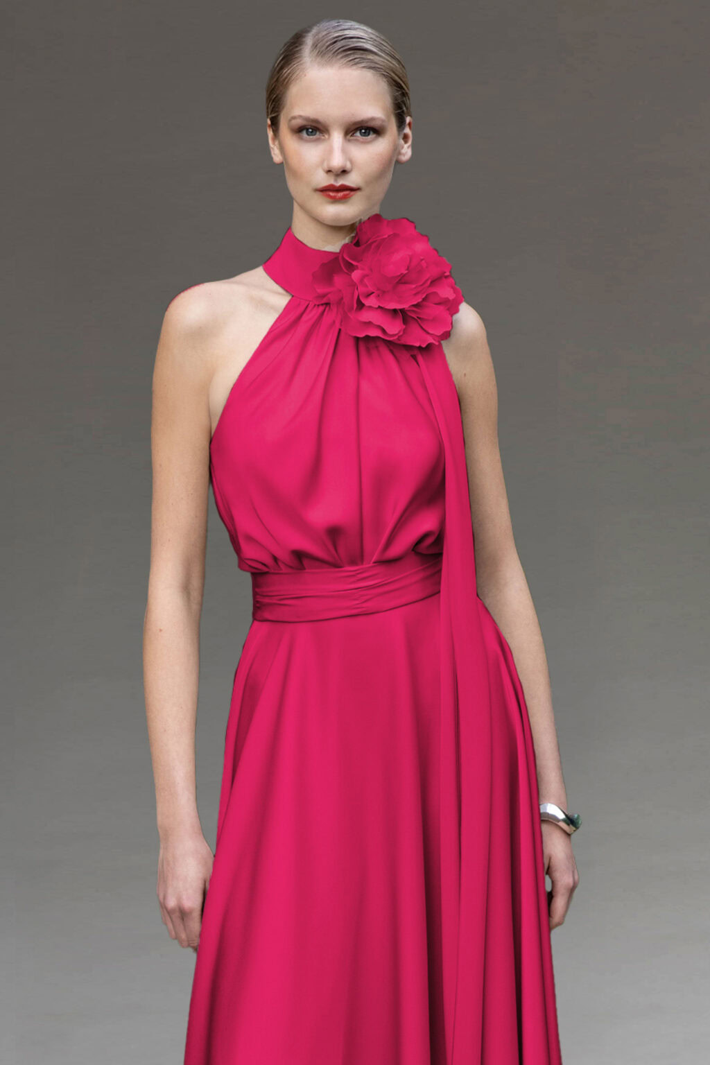 Silk Mix Dress With Flower Collar Detail. ME3004.