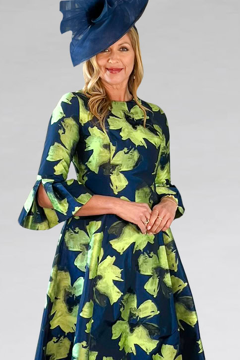 Dipped Hem Dress With Fluted Sleeve. 18145 - Catherines of Partick Dipped Hem Dress With Fluted Sleeve. 18145 - Catherines of Partick