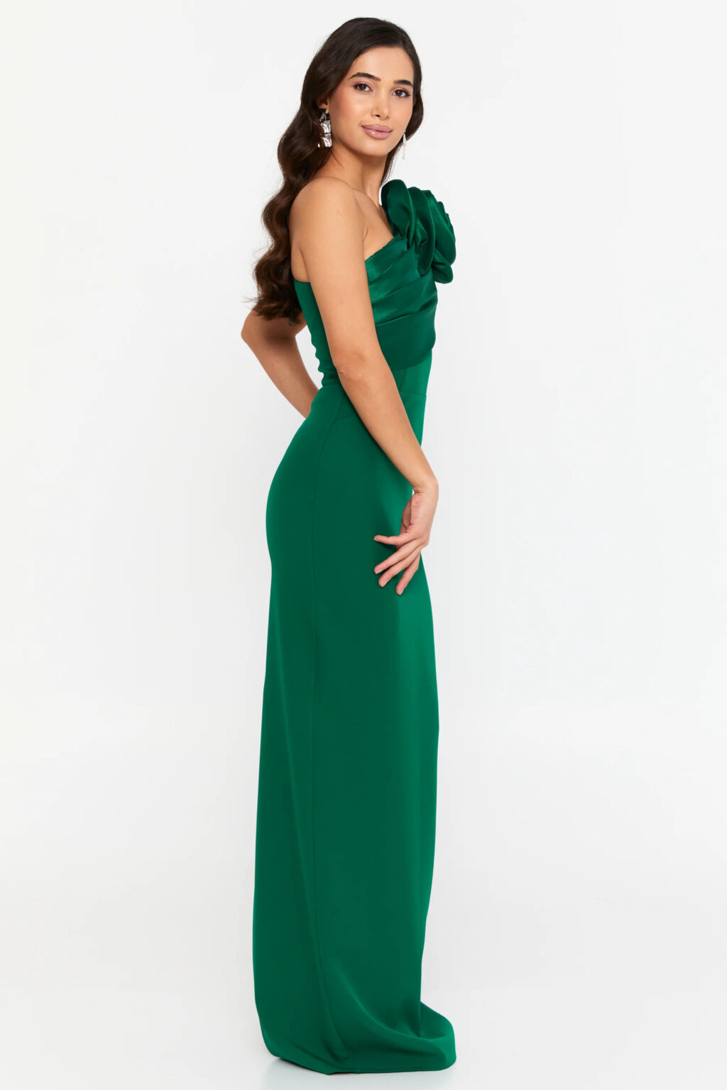 Full Length Fitted Dress With Asymmetric Neckline. Flora - Image 2