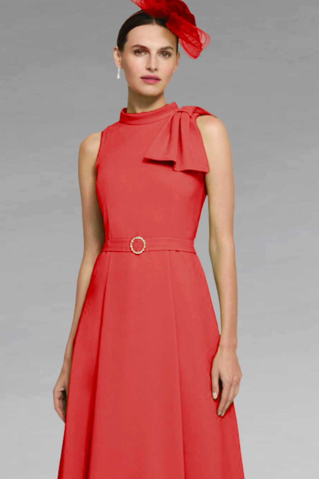 Mid Length Sleeveless Dress With High Neck. D822