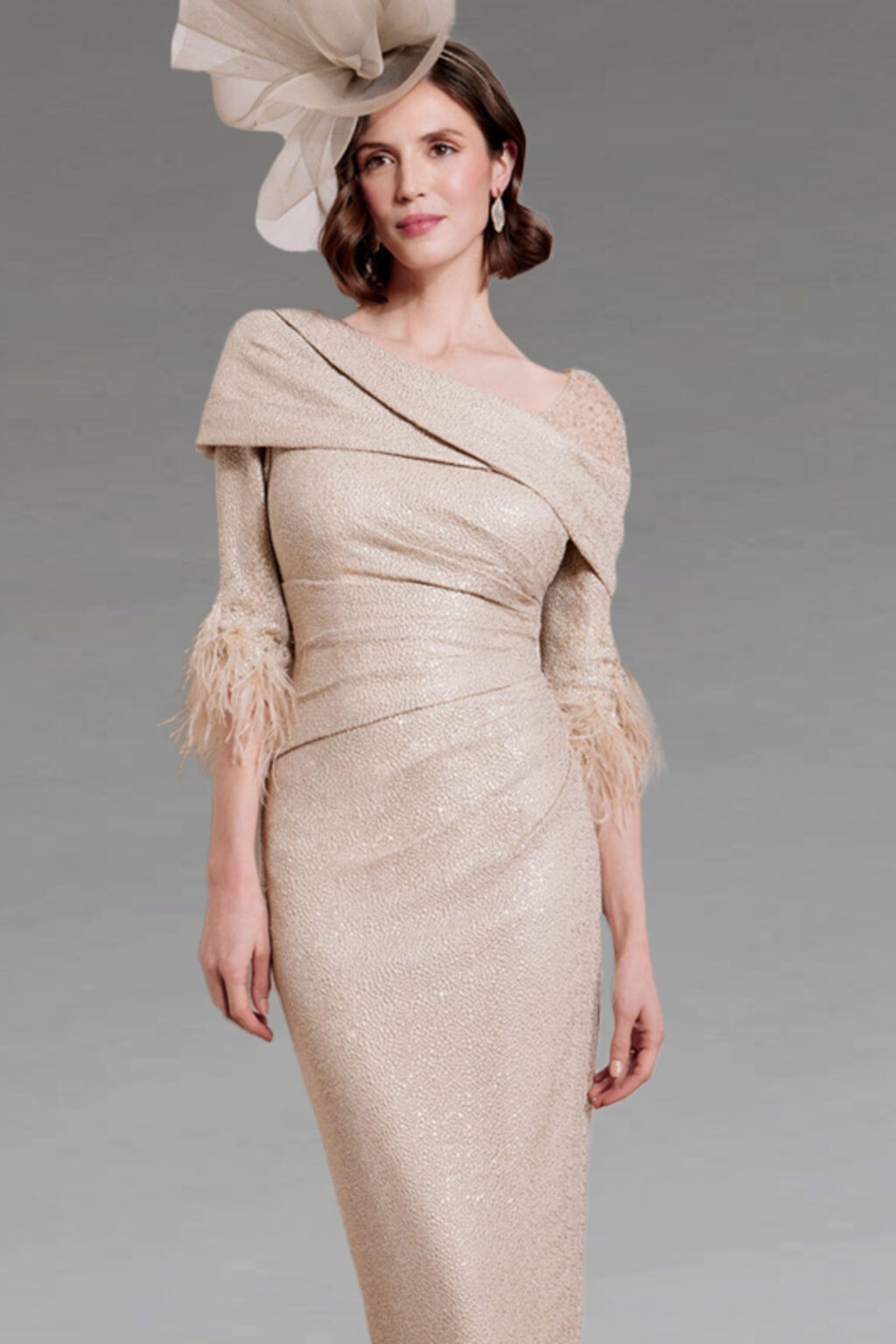 Fitted Dress In Luxe Sparkle Fabric With Asymmetric Neckline. 29237.