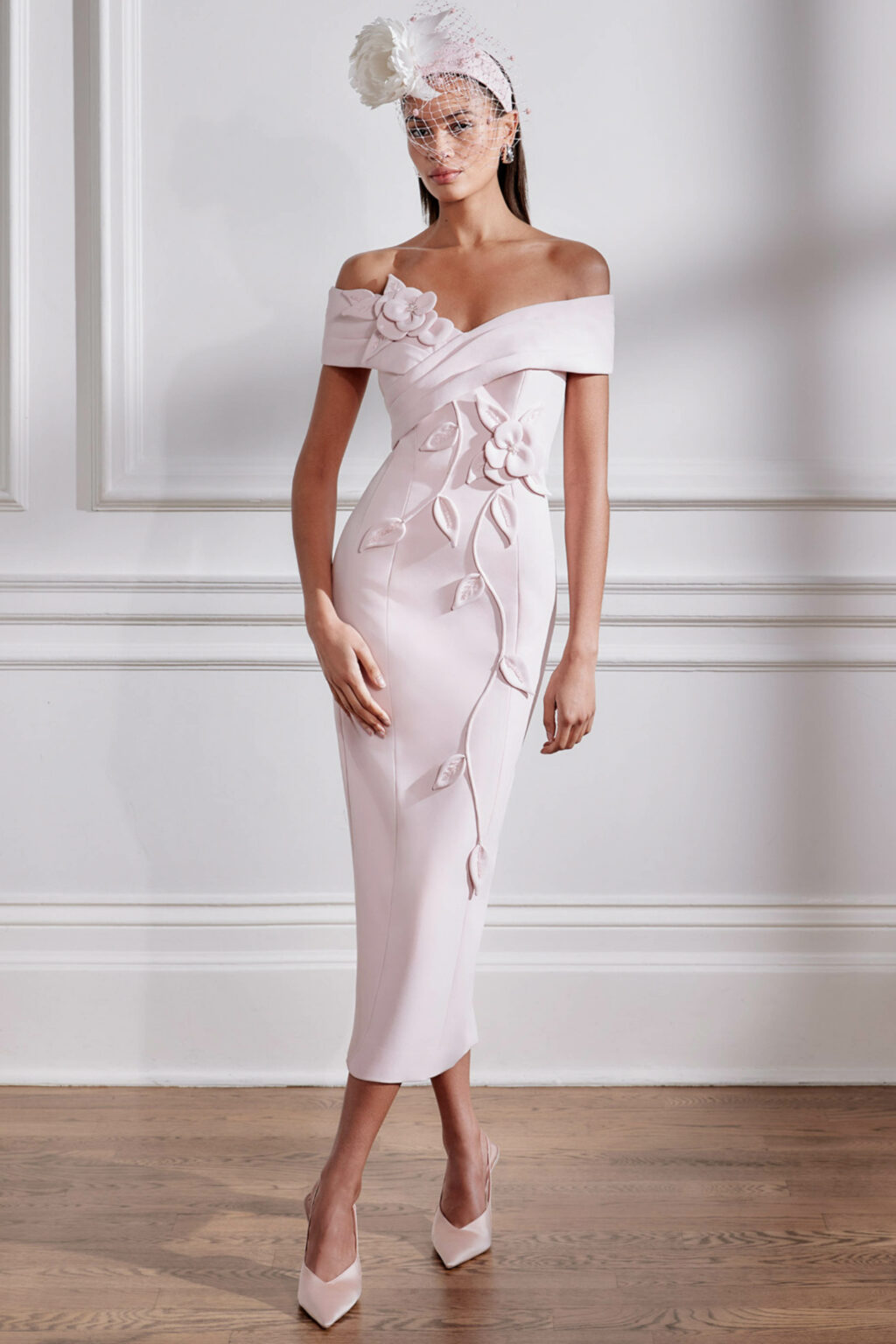 Bardot Fitted Dress with 3D Flower Accents. 29280. - Image 3
