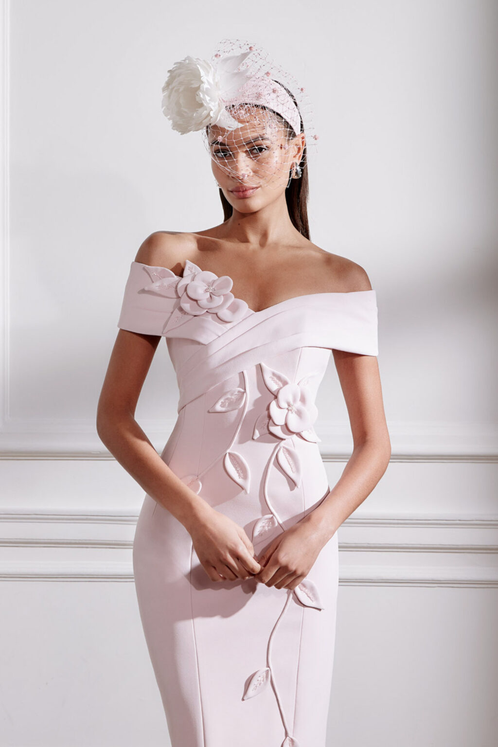Bardot Fitted Dress with 3D Flower Accents. 29280. - Image 2