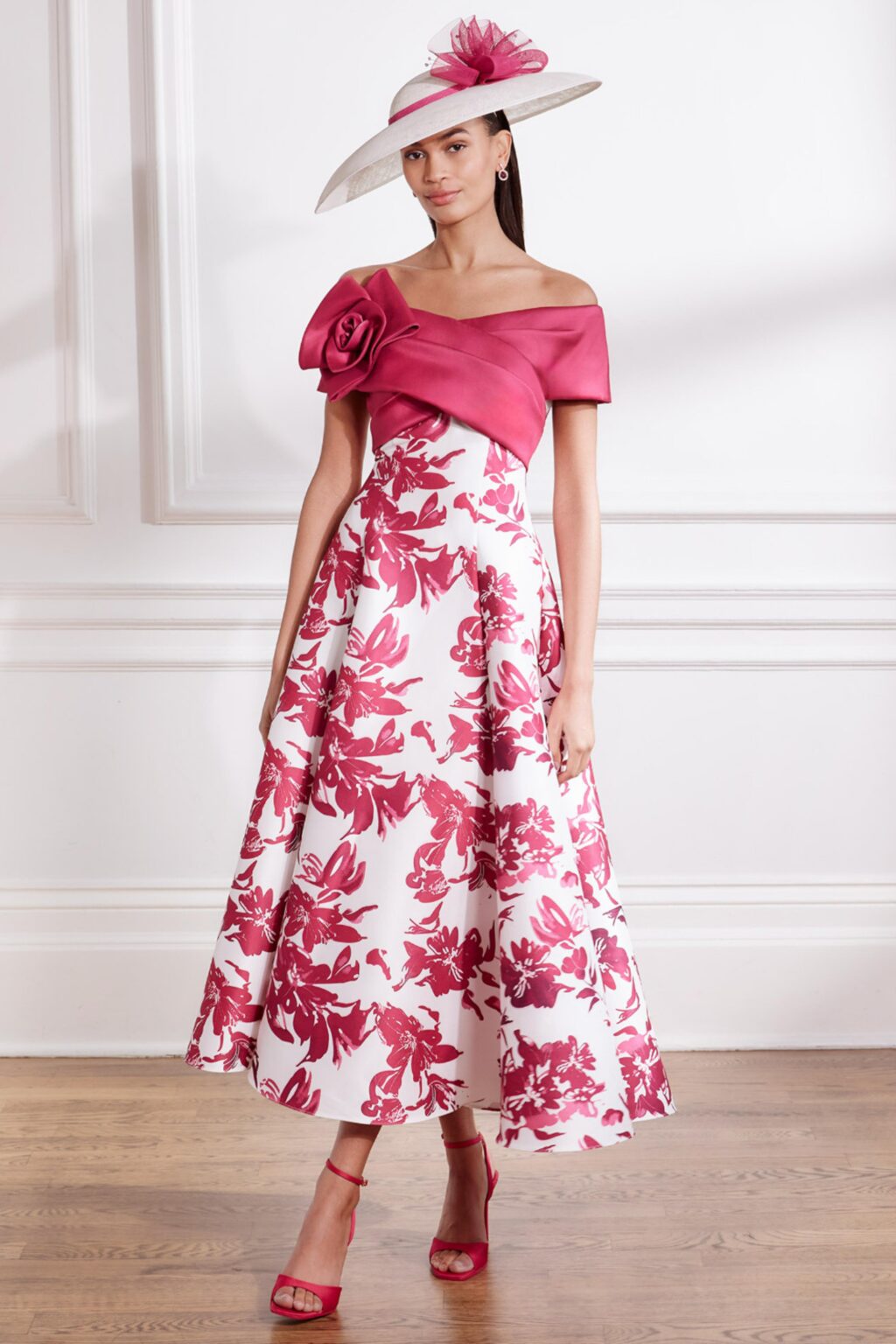 Floral Bardot Dress With 3D Flower Detail. 66707. - Image 2