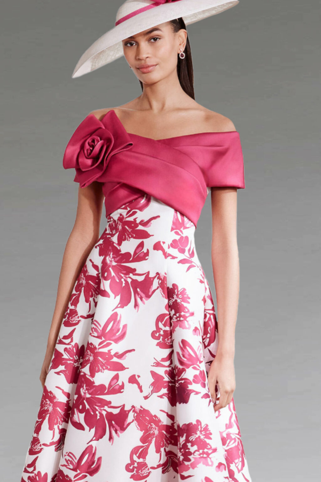 Floral Bardot Dress With 3D Flower Detail. 66707.
