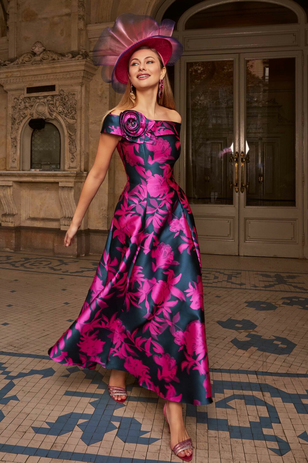 Printed Bardot Dress with Full Skirt. 992530. - Image 2