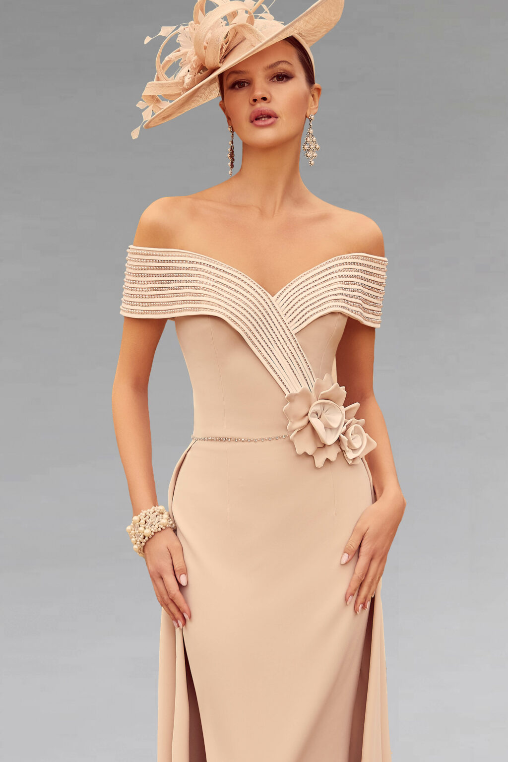 Bardot Neckline Dress With Overskirt. 992547