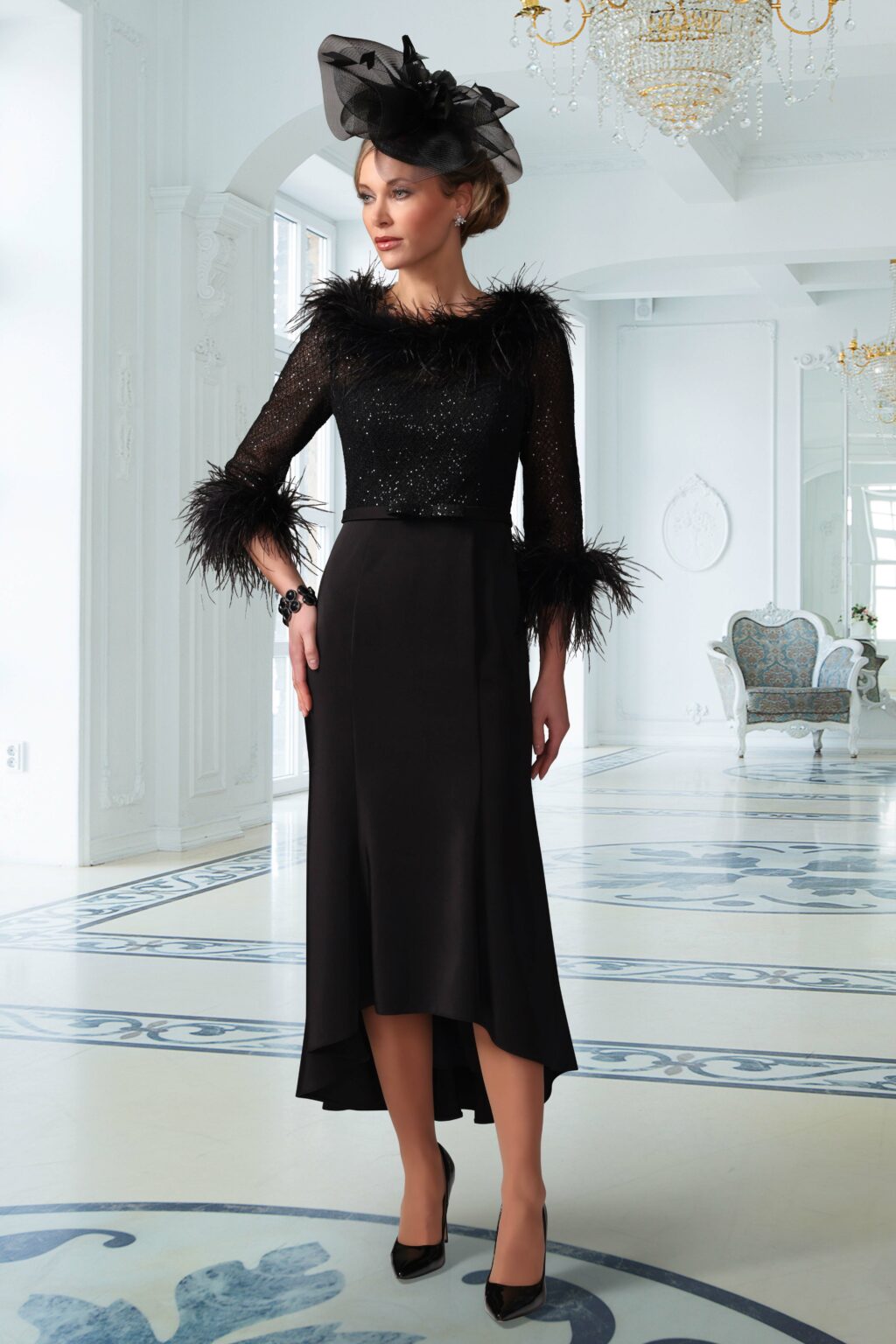 Dipped Hem Dress With Feather Trim. IR7726 - Image 2