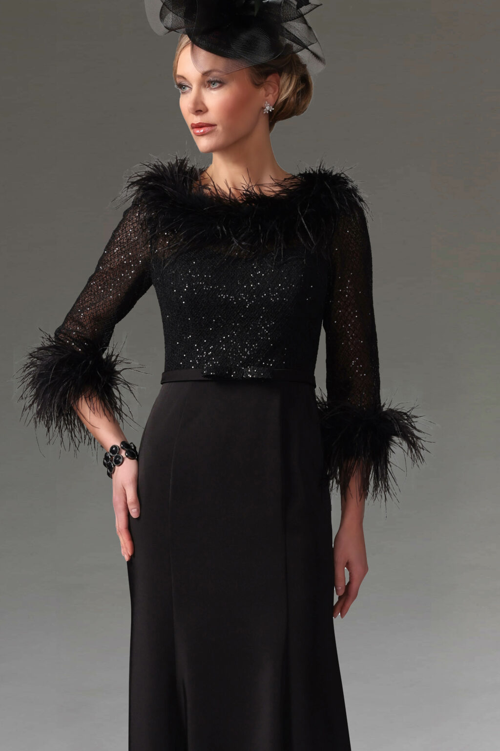 Dipped Hem Dress With Feather Trim. IR7726