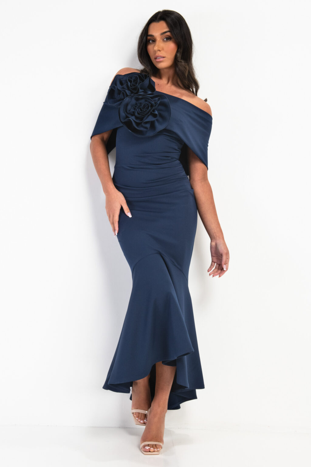 Mid Length Dress With Fishtail Hemline. Arabella Rosette Flare - Image 2