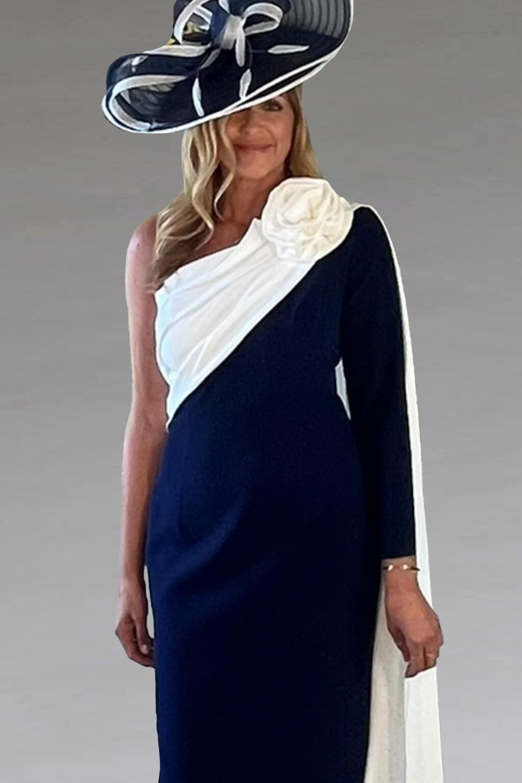 Full Length Dress With Contrasting Drape. 992470L
