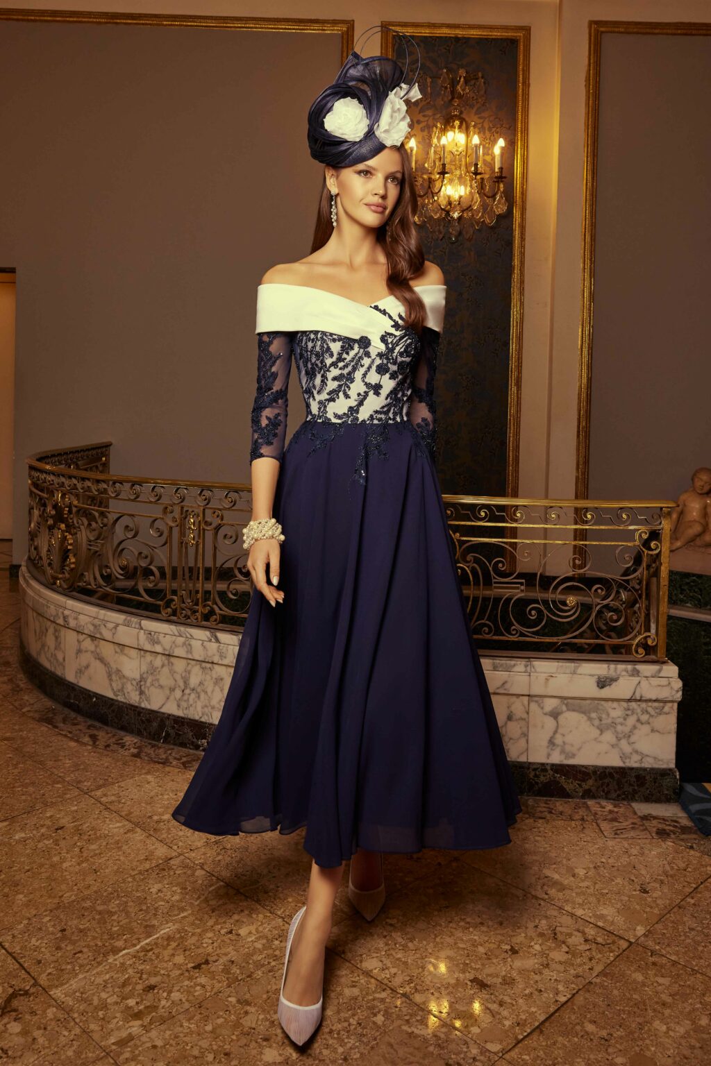 Mid Length Dress With Lace Bodice. 992569B - Image 3