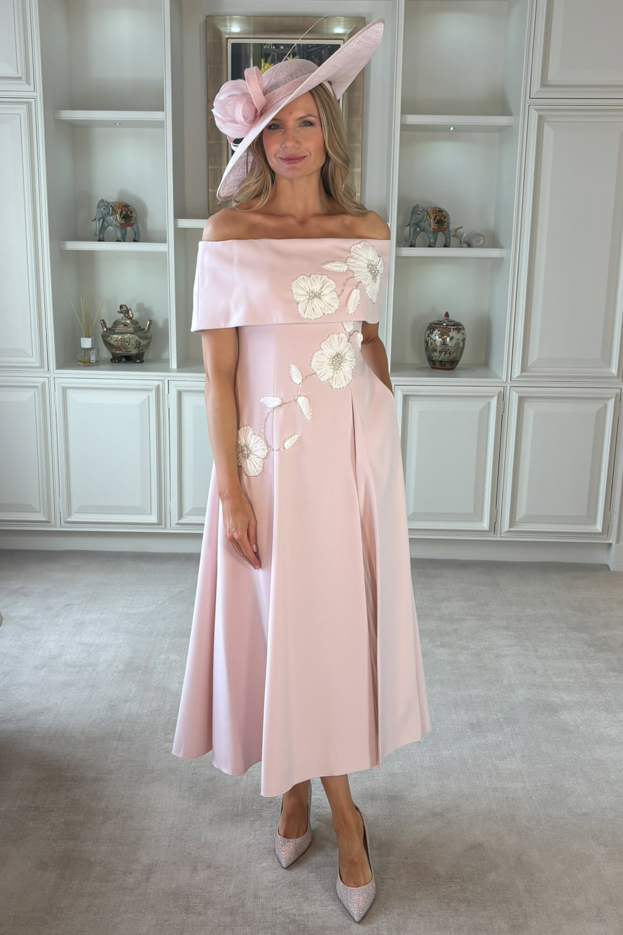 pink bardot dress US 4 / creating a striking collarbone Elasticated Waist Ax Paris Bardot