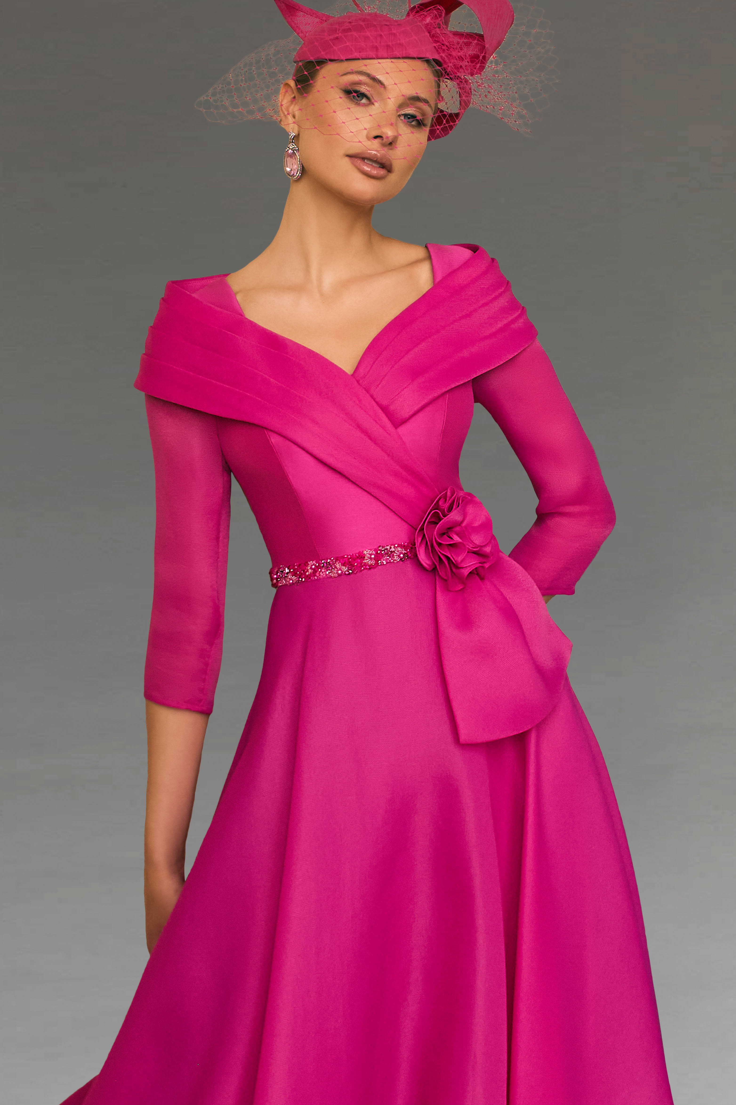 Mid Length Dress With Full Skirt & V Shaped Neckline. 992720A - Catherines  of Partick