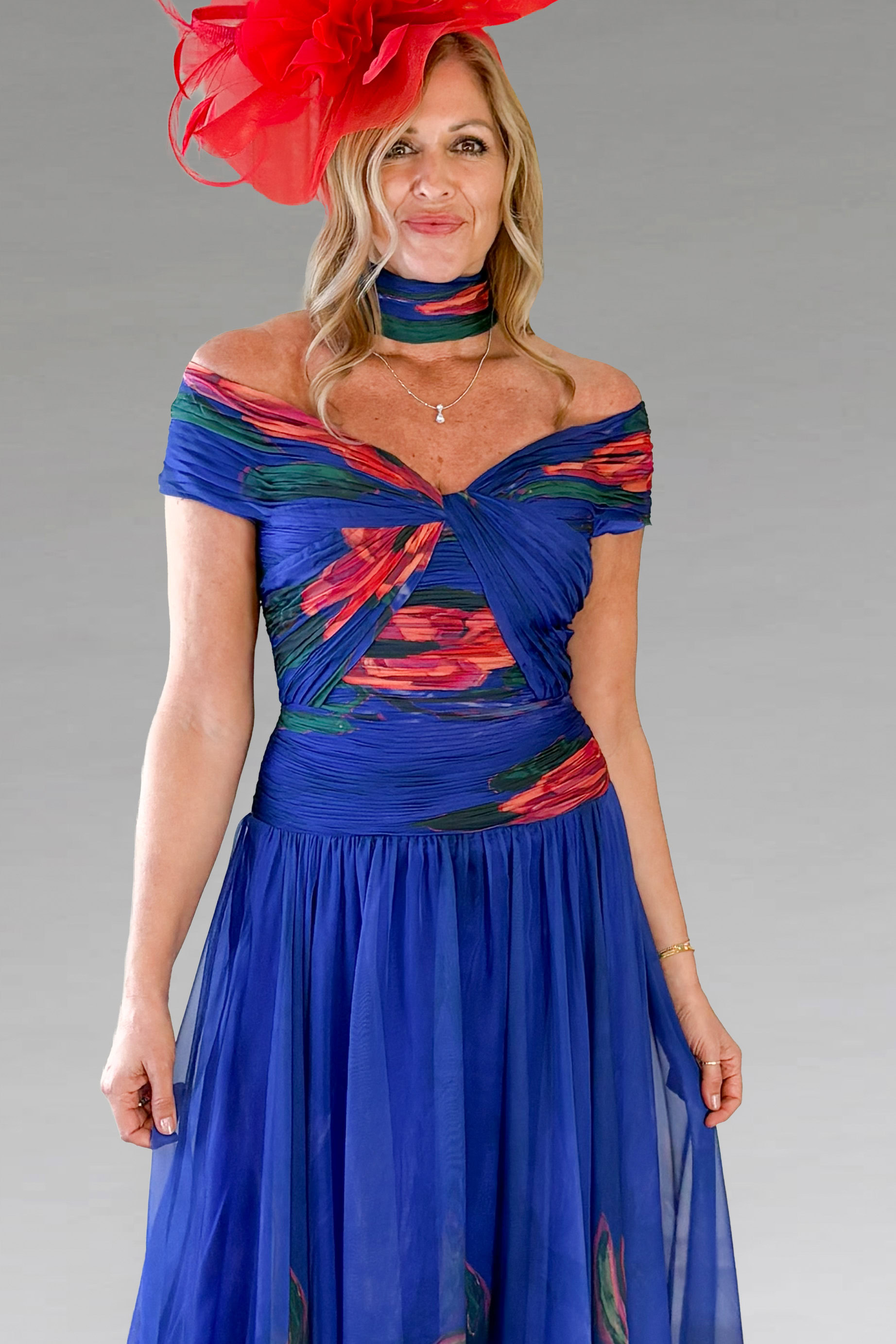 strapless open back dress One-Shoulder Draped Dress With Silver Floral Brooch main image 0