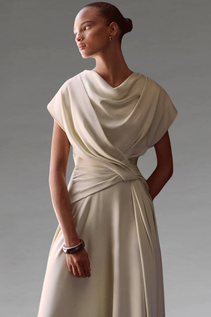Mid Length A-Line Dress With Draped Bodice. ME3079 - Catherines of Partick Mid Length A-Line Dress With Draped Bodice. ME3079 - Catherines of Partick